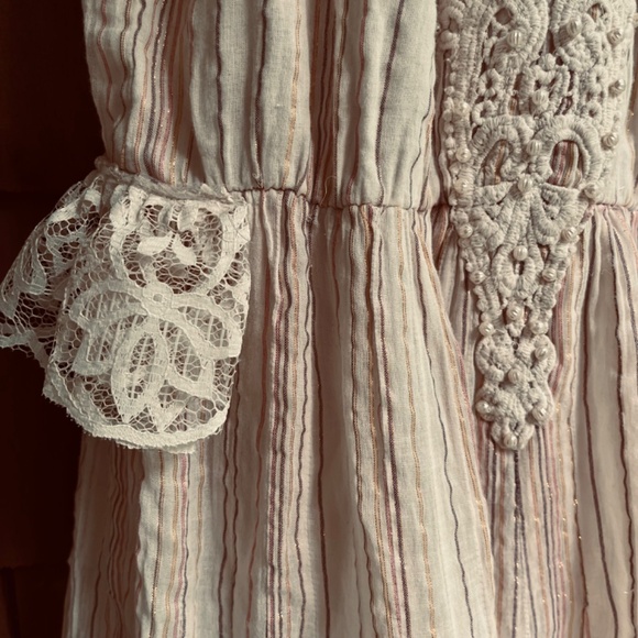 Chloe Laetitia Paris L Peasant Striped Gauze Romper Lace  Crochet Off Shoulder - Picture 4 of 16